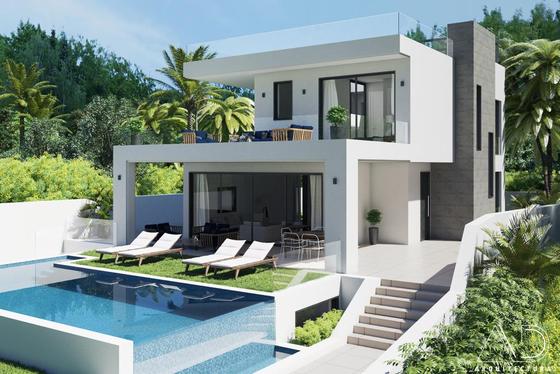 Uitzonderlijke luxe villa in Marbella met mooie aangelegde tuin, zwembad, garage, 4 slaapkamers, 4 badkamers en solarium. 