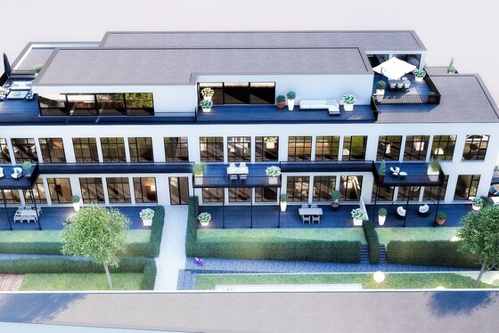 Renovatieproject “d’Oude School” biedt 10 stijlvolle appartementen en 3 penthouses met panoramisch zicht op de Vlaamse Ardennen.
